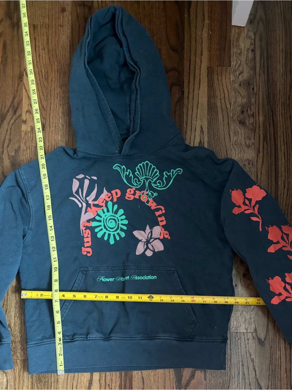 Urban Outfitters Teal Hoodie with Coral, Mint & Pink Floral Graphics
